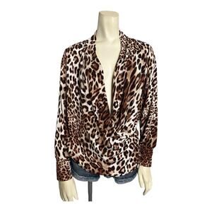 NWT The Limited Blouse Women's S Brown Leopard Print Lux Jersey Draped Work Top
